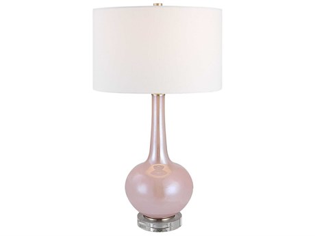Uttermost Rosa Blush Pink Round Hardback Drum Crystal Glass Buffet Lamp