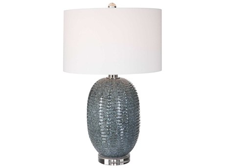 Uttermost Caralina Blue Green Round Drum Hardback Crystal Buffet Lamp