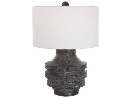 Uttermost Timber Black Stain Round Drum Hardback Table Lamp