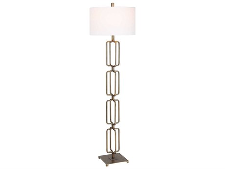 Uttermost Link Antique Brushed Gold Round Drum Hardback Floor Lamp
