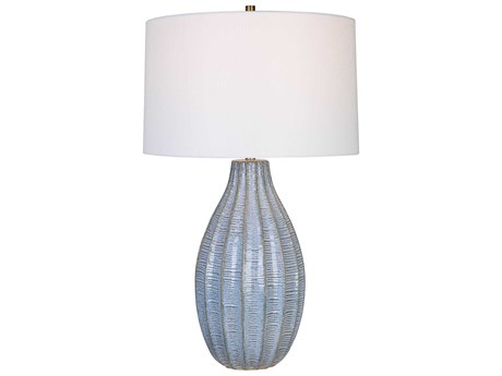 Uttermost Veston Blue Glaze Round Hardback Rolled Edge Buffet Lamp