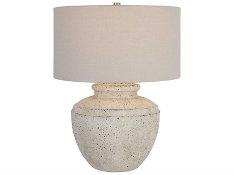 Uttermost Artifact Aged Stone Round Hardback Drum Off White Table Lamp