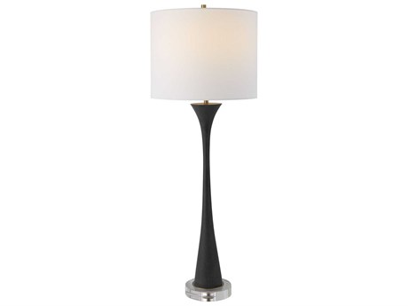 Uttermost Fountain Black Stone Round Hardback Drum Crystal Buffet Lamp