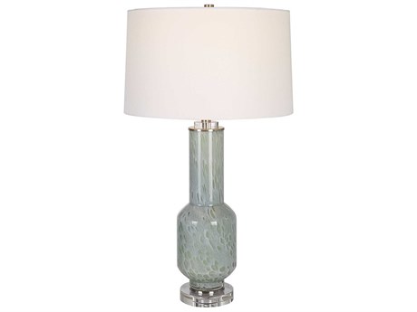 Uttermost Imperia Aqua Gray Round Hardback Shade Crystal Glass Buffet Lamp