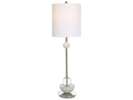 Uttermost Exposition Polished Nickel Round Drum Hardback Shade Crystal Buffet Lamp