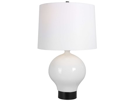 Uttermost Collar Gloss White Satin Black Round Hardback Shade Buffet Lamp