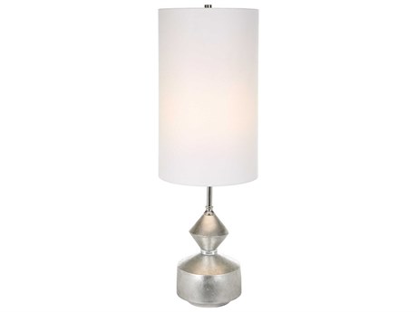 Uttermost Vial Warm Silver Leaf Round Drum Hardback Shade Buffet Lamp