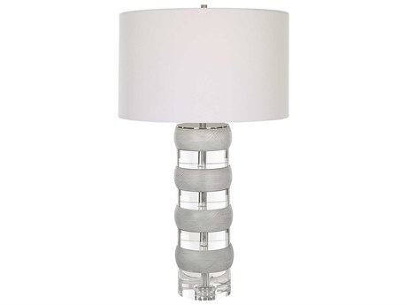 Uttermost Band Together Bleached Wood Brushed Nickel Round Drum Hardback Crystal Buffet Lamp
