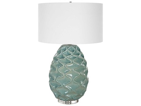 Uttermost Laced Up Seam Foam Round Drum Hardback Green Crystal Buffet Lamp