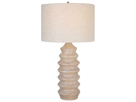 Uttermost Uplift Bleached Wood Tone Round Drum Hardback Brown Buffet Lamp