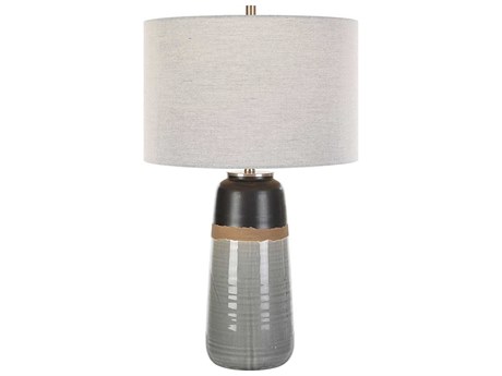 Uttermost Coen Gray Aged Black Round Drum Hardback Shade Buffet Lamp