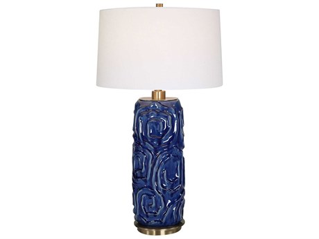 Uttermost Zade Distressed Blue Round Hardback Buffet Lamp