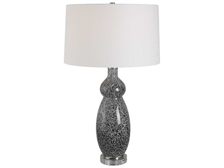 Uttermost Velino Brushed Nickel Round Hardback Shade Glass Buffet Lamp