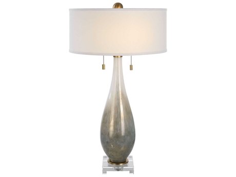 Uttermost Cardoni Smoked Bronze Round Drum Hardback Shade Glass Buffet Lamp