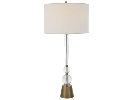 Uttermost Annily Antiqued Brass Round Drum Hardback Clear Crystal Buffet Lamp