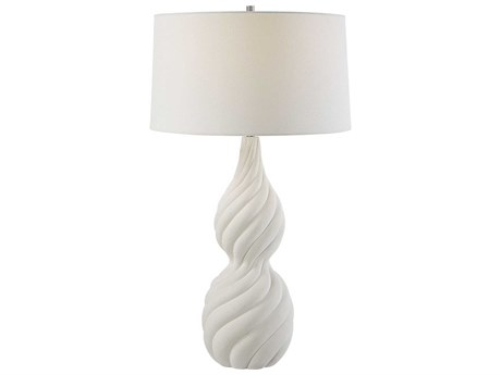 Uttermost Twisted Swirl Chalk White Glaze Round Hardback Buffet Lamp