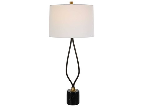 Uttermost Separate Rustic Black Round Hardback Shade Buffet Lamp