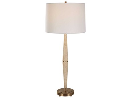 Uttermost Palu Brushed Brass Round Hardback Shade Buffet Lamp