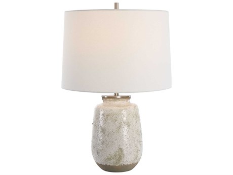 Uttermost Medan Taupe Dove Gray Round Hardback Shade Table Lamp