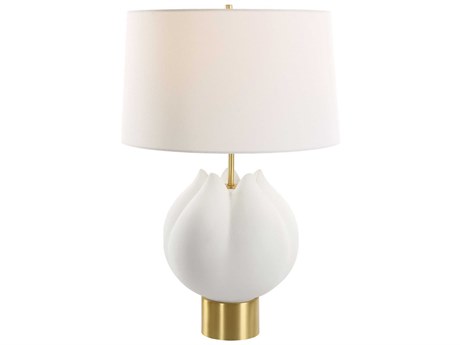 Uttermost In Bloom Chalk White Round Drum Hardback Buffet Lamp