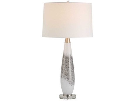 Uttermost Quinn White Mottled Gray Round Drum Hardback Buffet Lamp
