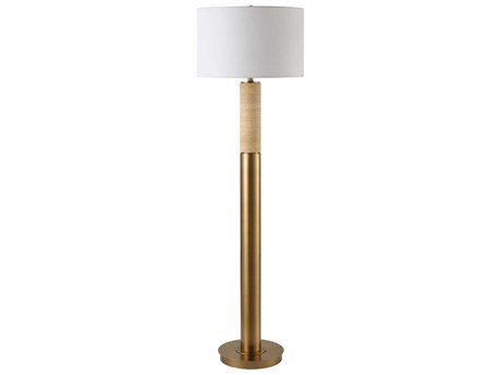Uttermost Knox Antique Brass Round Hardback Floor Lamp