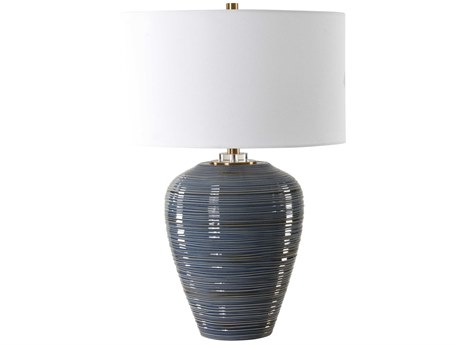 Uttermost Moher Glossy Blue Round Drum Hardback Buffet Lamp