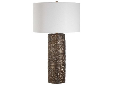 Uttermost Malaga Distressed Aged Bronze Round Drum Hardback Buffet Lamp