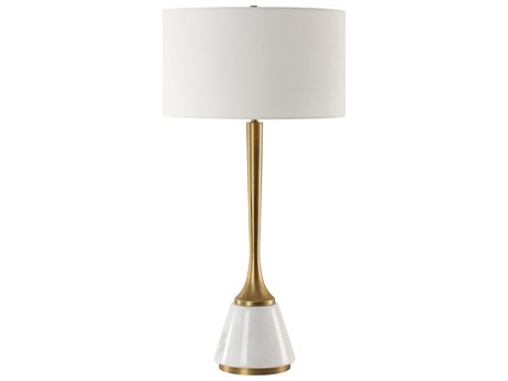 Uttermost Avola White Antique Brass Round Drum Hardback Buffet Lamp