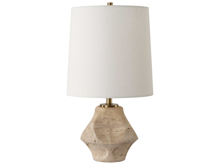 Photos - Floodlight / Street Light Uttermost Indent Travertine Round Hardback Brown Table Lamp 30414-1 