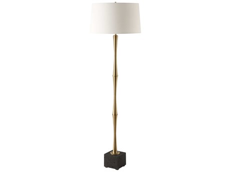 Uttermost Shino Plated Antique Brass Round Hardback Floor Lamp
