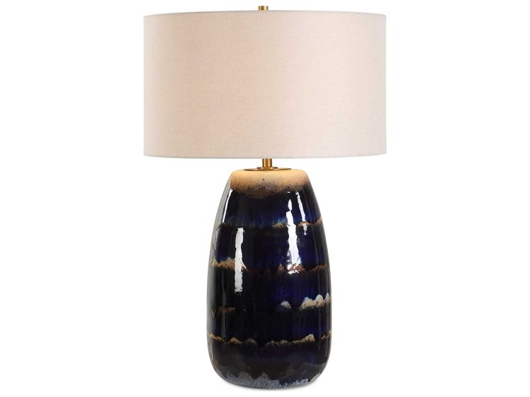 Photos - Floodlight / Street Light Uttermost Orleans Blue Rustic Brown Round Hardback Buffet Lamp 30549 