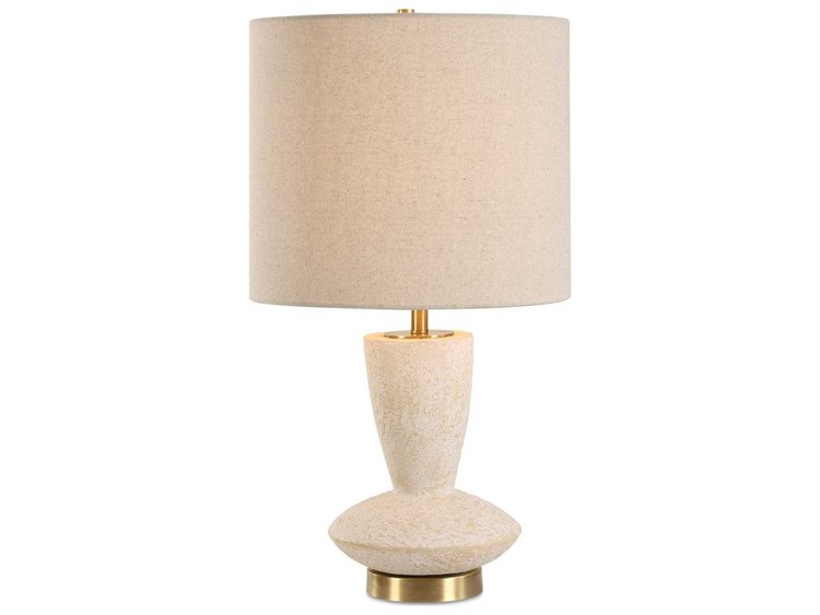 Photos - Floodlight / Street Light Uttermost Doreyn Aged Ivory Round Drum Hardback Off White Buffet Lamp 30577-1 