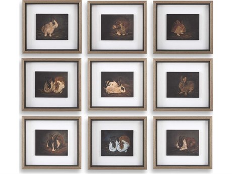 Uttermost Resting Bunny Framed Prints Set of 9