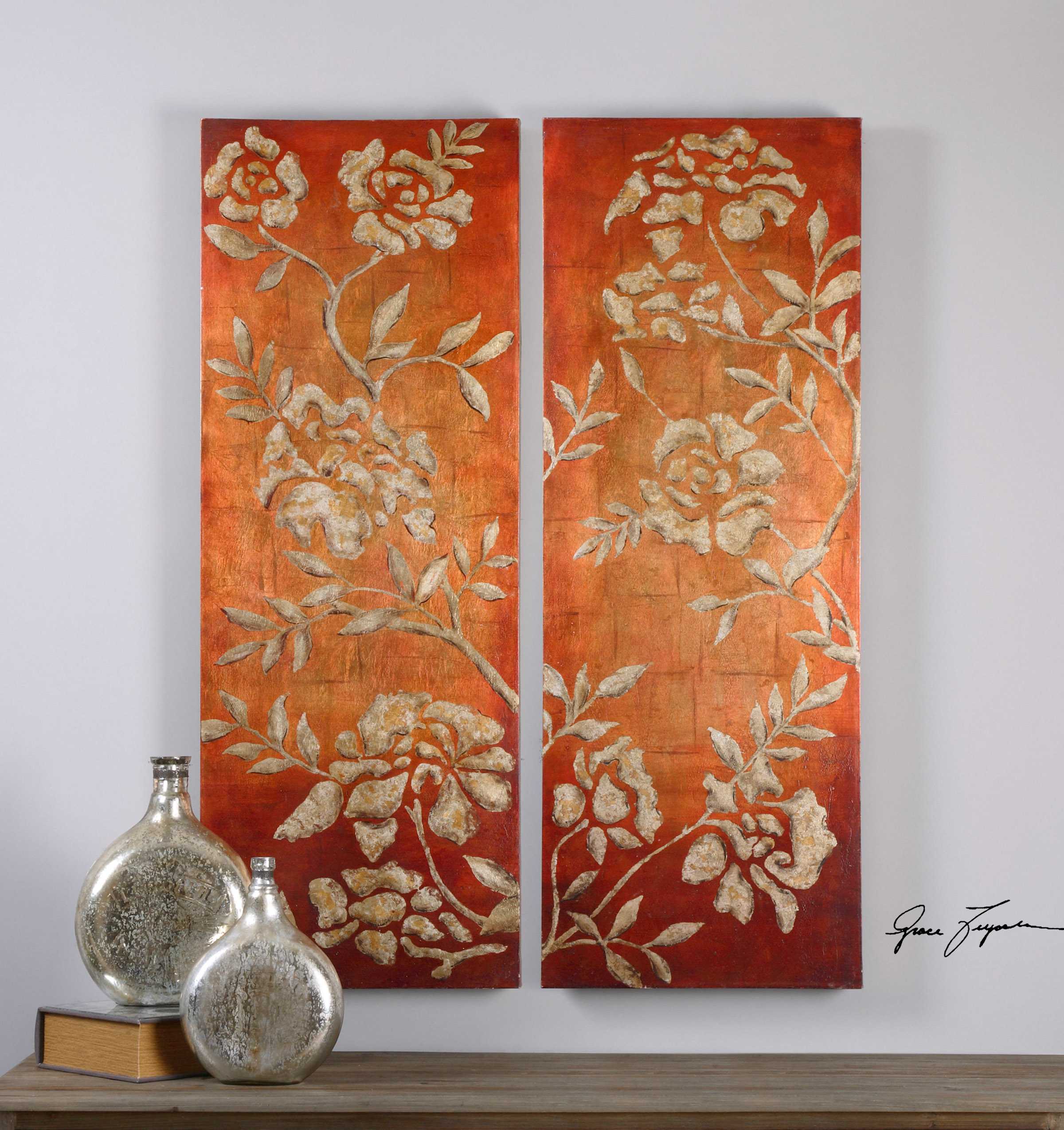 Uttermost Chalk Florals Hand Painted Wall Art (2 Piece Set) UT34340