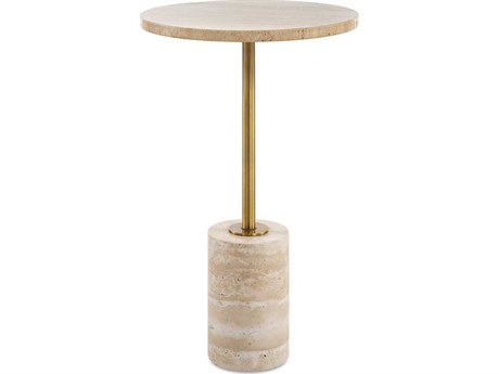 Uttermost Malya Round Stone Travertine Brass End Table