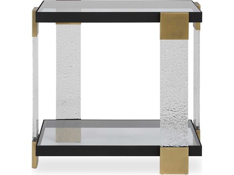 Uttermost Bendena Rectangular Glass Satin Black Brass End Table