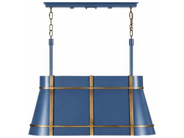 Photos - Chandelier / Lamp Varaluz Brasserie Linear Pendant 3-Light 32.5"W French Blue, Heritage Bronze in Blue 536N03FBBRZ