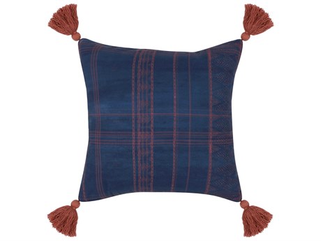 Villa by Classic Home Terranea Dark Blue Red Throw Pillow