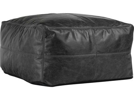Villa by Classic Home Dexter Black Leather Pouf