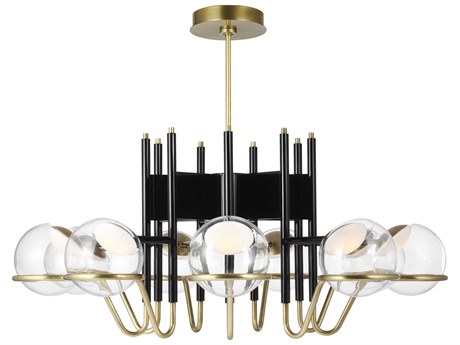 Visual Comfort Modern Crosby 9-Light Glossy Black Natural Brass Globe Chandelier