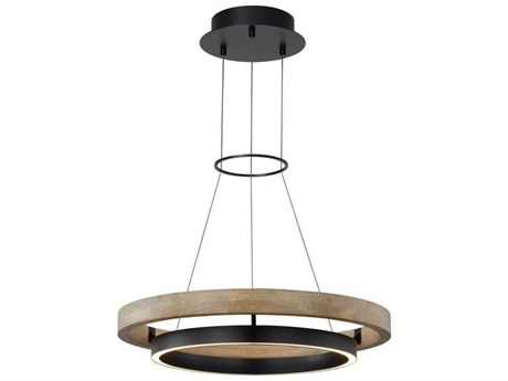 Visual Comfort Modern Grace 1-Light Matte Black Weathered Oak Wood Round Pendant