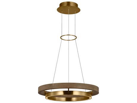 Visual Comfort Modern Grace 1-Light Natural Brass Weathered Oak Round Pendant