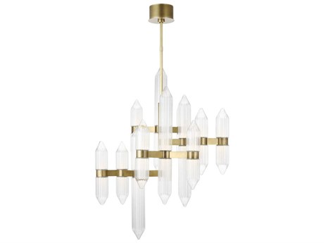 Visual Comfort Modern Langston 12-Light Plated Brass Tiered Chandelier