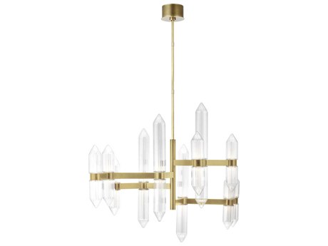 Visual Comfort Modern Langston 12-Light Plated Brass Tiered Chandelier