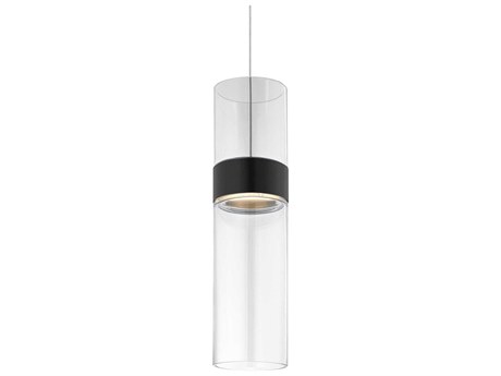 Visual Comfort Modern Manette 1-Light Black Satin Nickel Clear Cylinder Mini Pendant