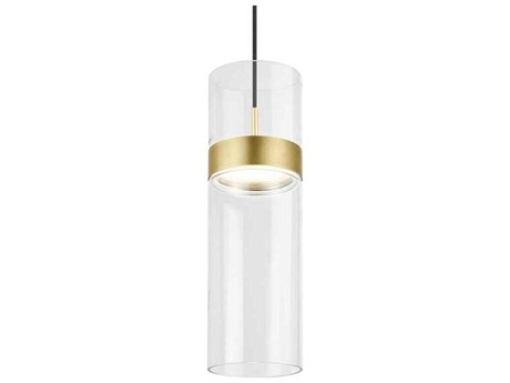 Visual Comfort Modern Manette 1-Light Natural Brass Clear Cylinder Mini Pendant