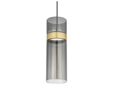 Visual Comfort Modern Manette 1-Light Natural Brass Gray Cylinder Mini Pendant