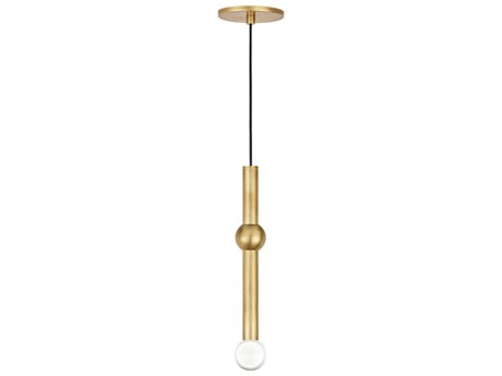 Visual Comfort Modern Guyed 1-Light Natural Brass Linear Mini Pendant