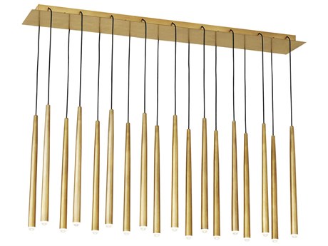 Visual Comfort Modern Pylon 18-Light Natural Brass Linear Island Pendant